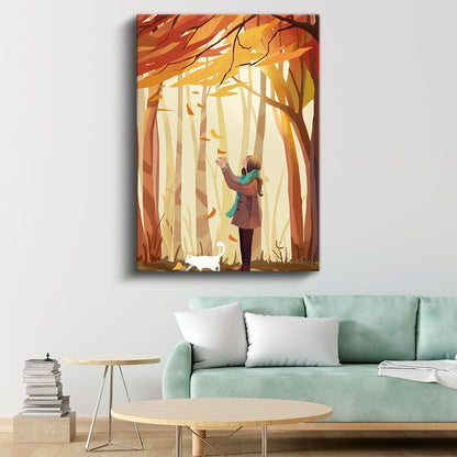 Sonbahar Macerası - Yaprak Dansı ve Minik Dostlar Kanvas Tablo
