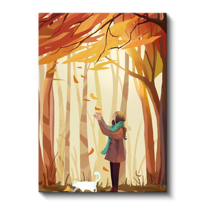 Sonbahar Macerası - Yaprak Dansı ve Minik Dostlar Kanvas Tablo