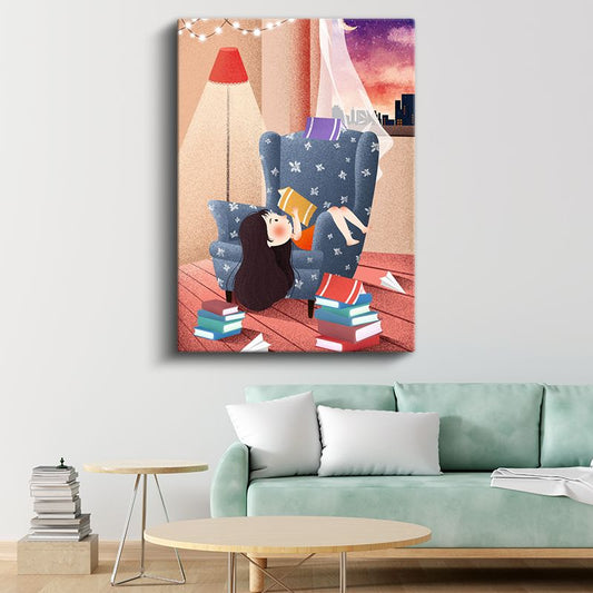 Kitap Kurdu - Okuma Köşesinde Tatlı Anlar Kanvas Tablo