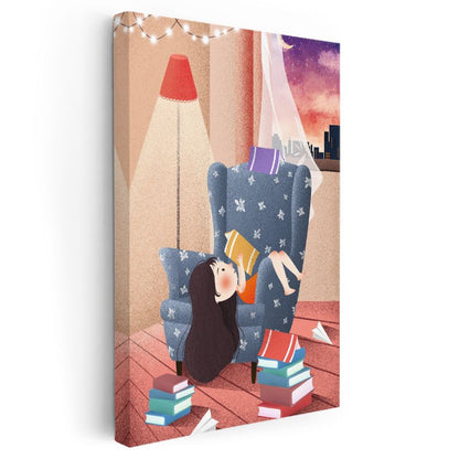 Kitap Kurdu - Okuma Köşesinde Tatlı Anlar Kanvas Tablo