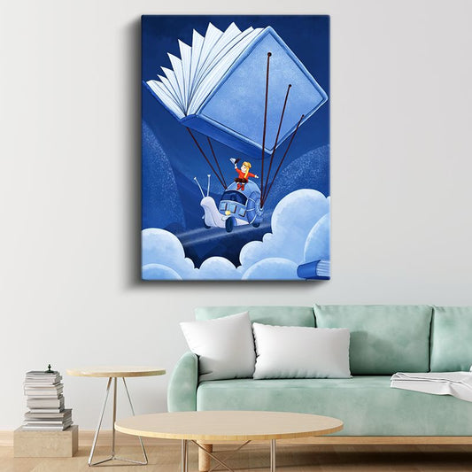 Kitap Paraşütü - Hayal Gücü Yolculuğu Kanvas Tablo