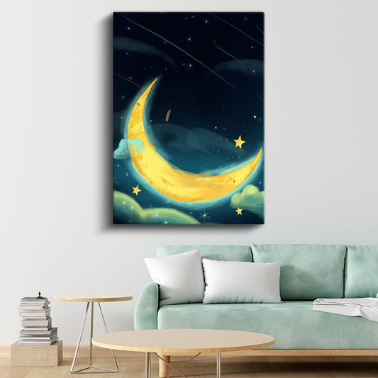 Altın Ay - Yıldızlı Gecenin Büyüsü Kanvas Tablo