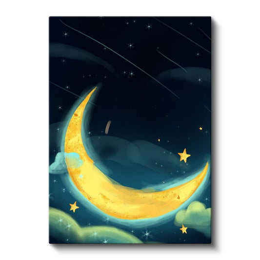 Altın Ay - Yıldızlı Gecenin Büyüsü Kanvas Tablo
