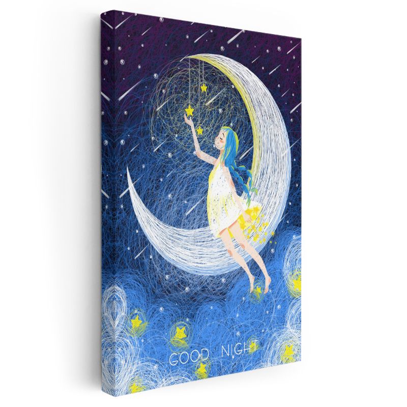 Ay Prensesi - Yıldızları Toplayan Kız Kanvas Tablo