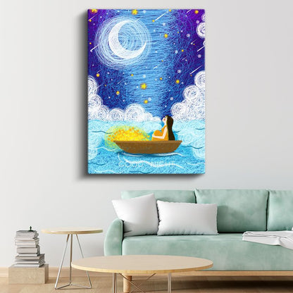 Gece Teknesi - Yıldızlar Altında Huzurlu Anlar Kanvas Tablo