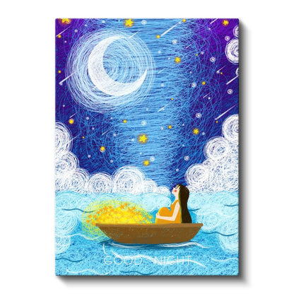 Gece Teknesi - Yıldızlar Altında Huzurlu Anlar Kanvas Tablo