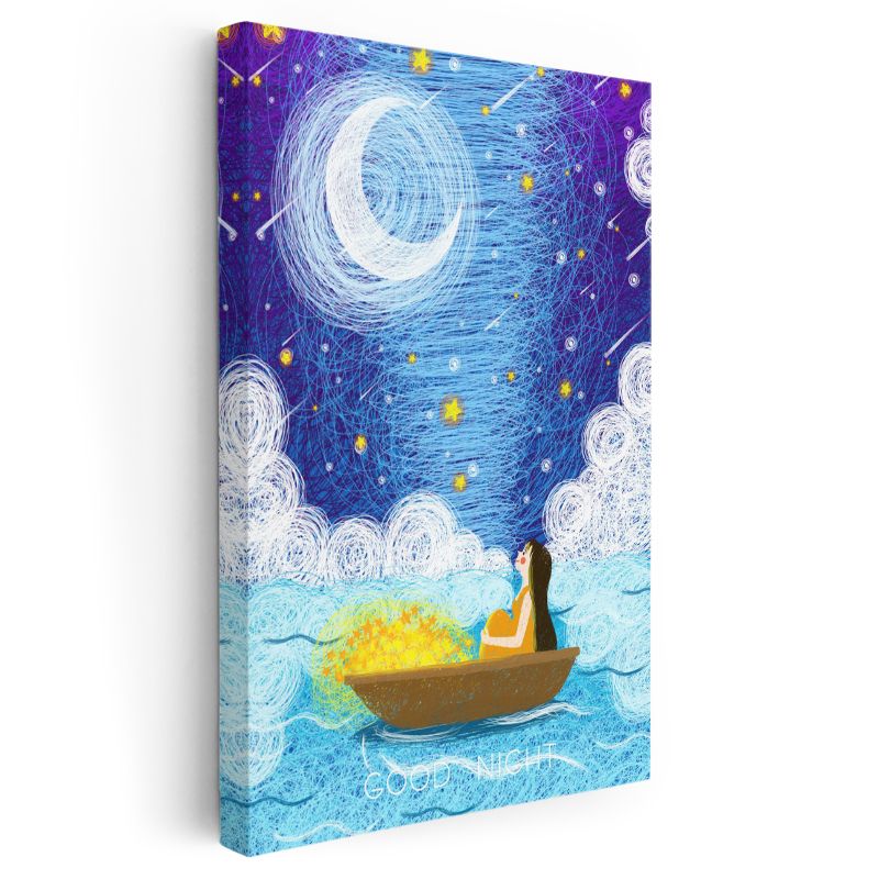 Gece Teknesi - Yıldızlar Altında Huzurlu Anlar Kanvas Tablo