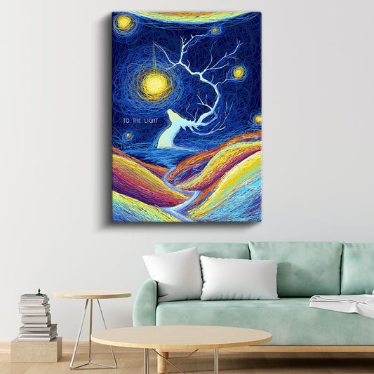 Işığa Doğru - Büyülü Ağaç ve Yıldızlar Kanvas Tablo