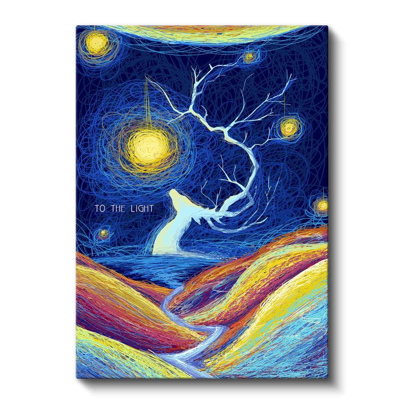 Işığa Doğru - Büyülü Ağaç ve Yıldızlar Kanvas Tablo