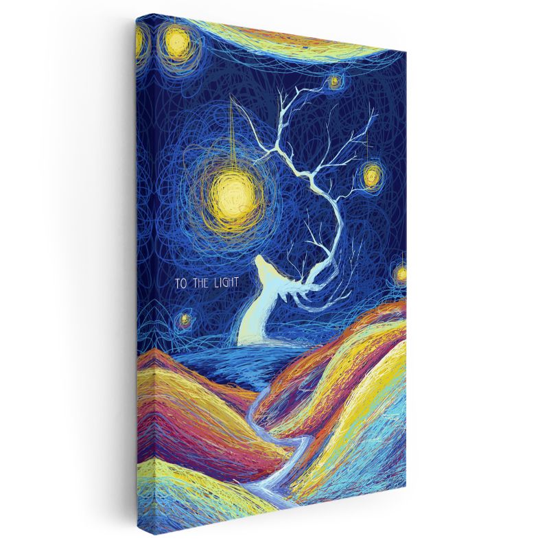 Işığa Doğru - Büyülü Ağaç ve Yıldızlar Kanvas Tablo