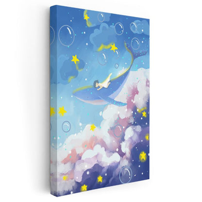 Balina Sırtında Yolculuk - Yıldızlı Gökyüzünde Macera Kanvas Tablo