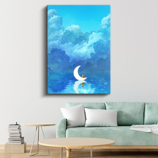Ay Işığında Dinlenme - Mavi Sularda Huzurlu Anlar Kanvas Tablo