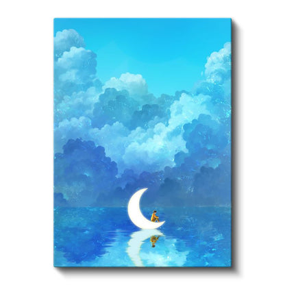 Ay Işığında Dinlenme - Mavi Sularda Huzurlu Anlar Kanvas Tablo