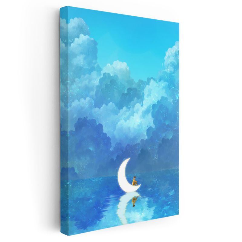 Ay Işığında Dinlenme - Mavi Sularda Huzurlu Anlar Kanvas Tablo