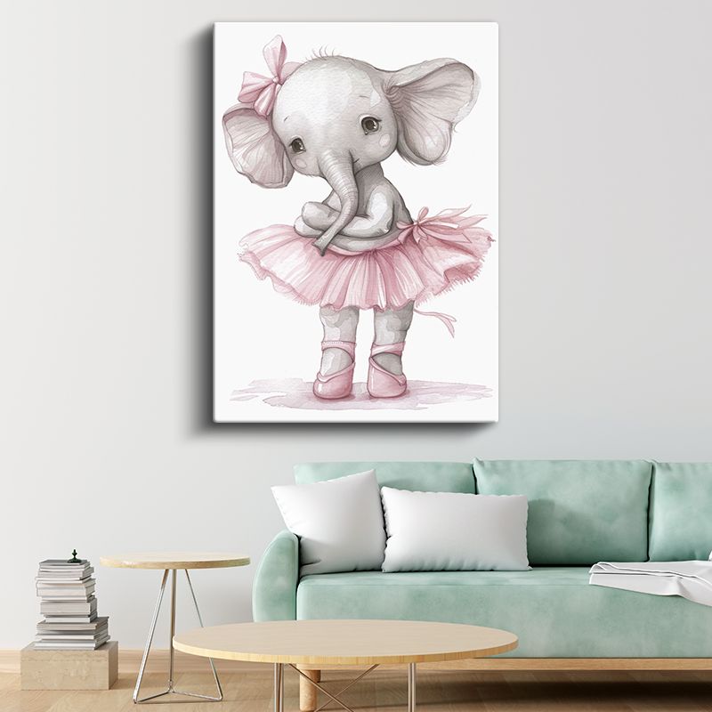 Balerin Fil - Pembe Tutu Etekli Sevimli Dansçı Kanvas Tablo