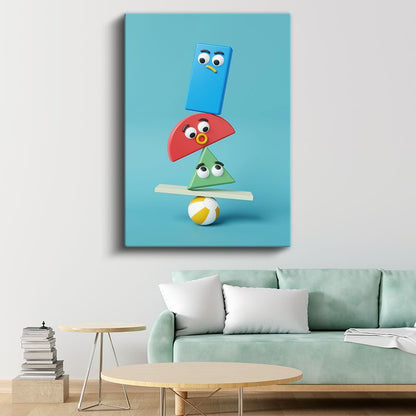 Geometrik Arkadaşlar - Renkli Şekiller Dengesi Kanvas Tablo