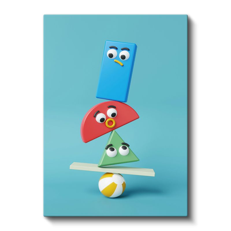 Geometrik Arkadaşlar - Renkli Şekiller Dengesi Kanvas Tablo