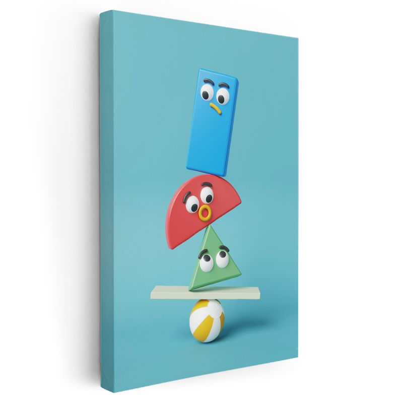 Geometrik Arkadaşlar - Renkli Şekiller Dengesi Kanvas Tablo