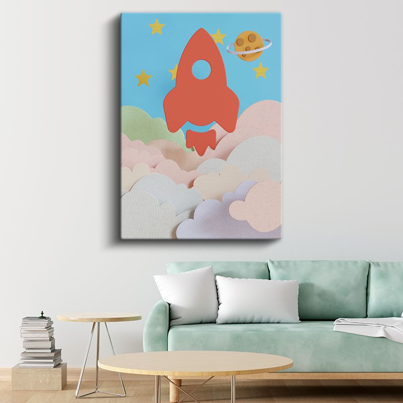 Uzay Roketi - Bulutlar Arasında Heyecanlı Yolculuk Kanvas Tablo