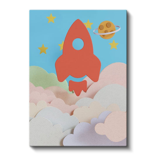 Uzay Roketi - Bulutlar Arasında Heyecanlı Yolculuk Kanvas Tablo