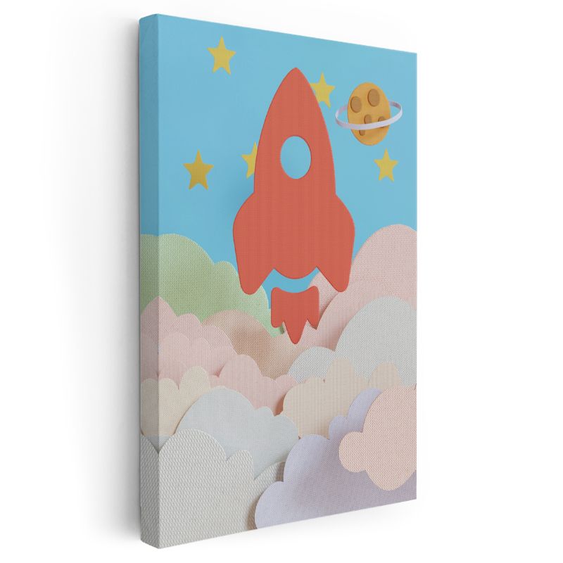 Uzay Roketi - Bulutlar Arasında Heyecanlı Yolculuk Kanvas Tablo