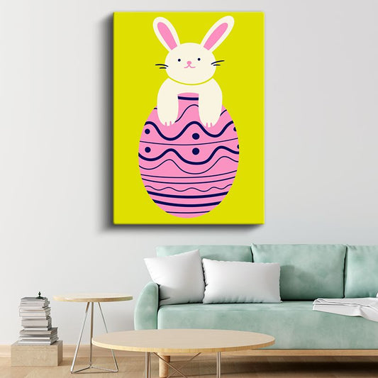 Paskalya Tavşanı - Pembe Yumurta Üzerinde Sevimli Dost Kanvas Tablo