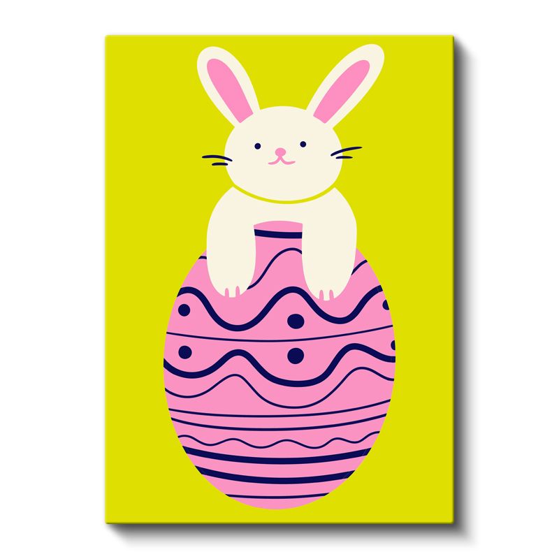 Paskalya Tavşanı - Pembe Yumurta Üzerinde Sevimli Dost Kanvas Tablo