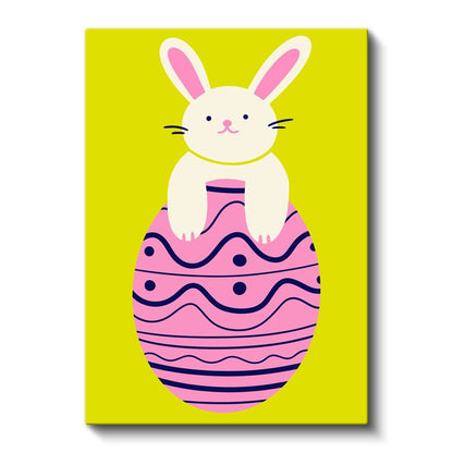 Paskalya Tavşanı - Pembe Yumurta Üzerinde Sevimli Dost Kanvas Tablo