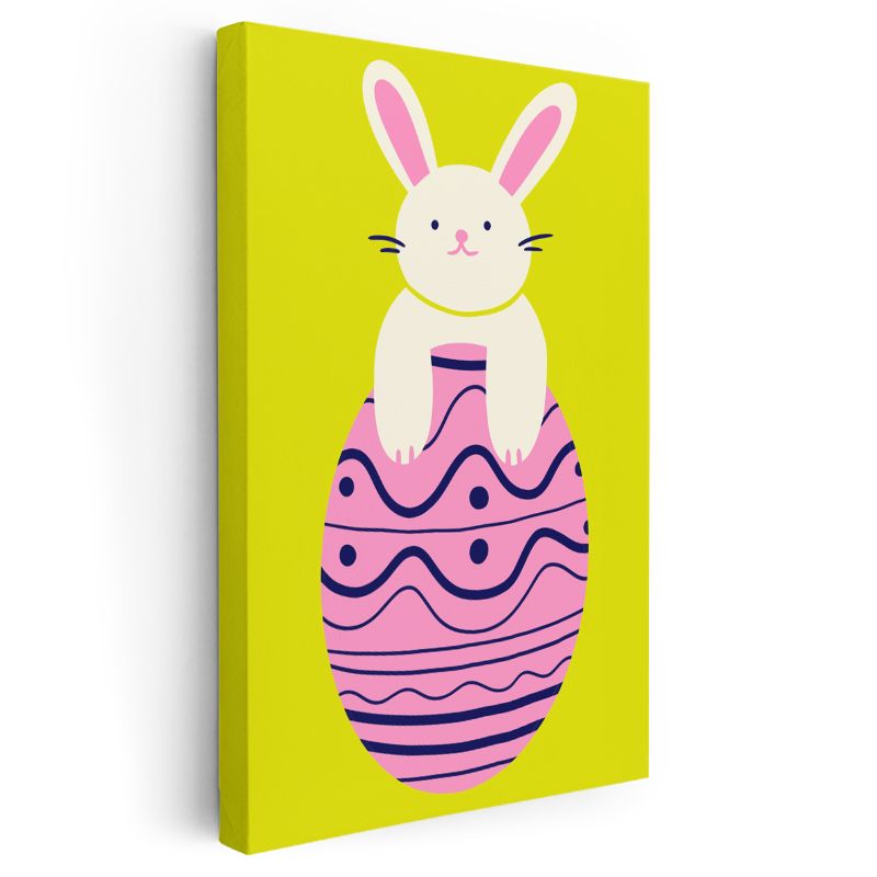 Paskalya Tavşanı - Pembe Yumurta Üzerinde Sevimli Dost Kanvas Tablo