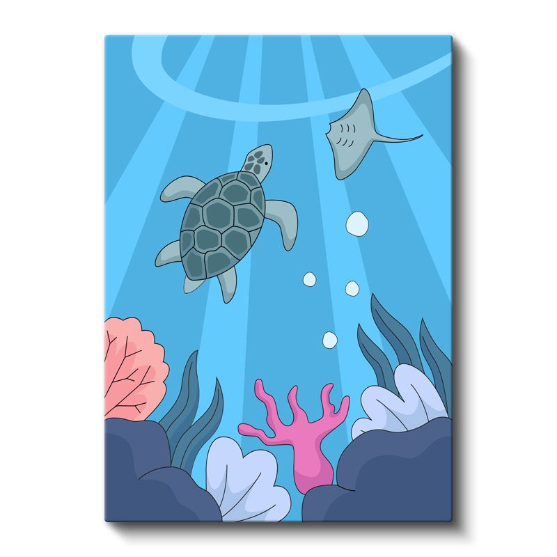 Deniz Kaplumbağası - Renkli Mercanlar Arasında Yüzüş Kanvas Tablo