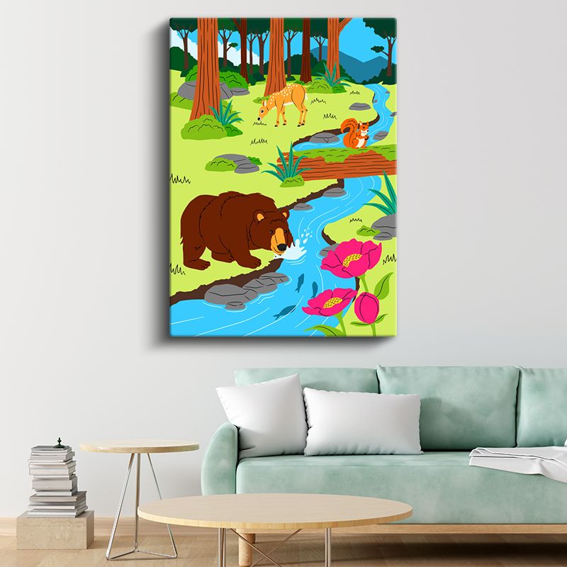 Orman Sakinleri - Nehir Kenarında Vahşi Yaşam Kanvas Tablo