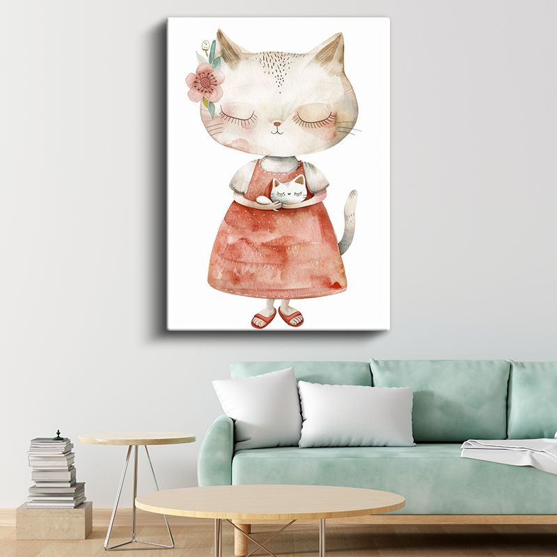 Anne Kedi - Minik Yavrusuyla Sevgi Dolu Anlar Kanvas Tablo