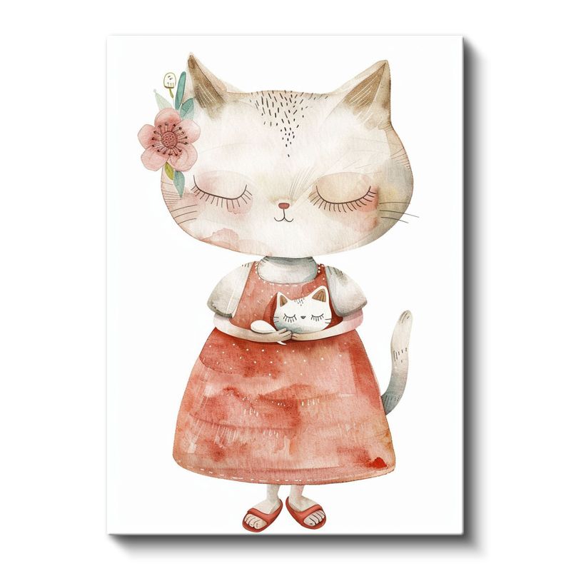 Anne Kedi - Minik Yavrusuyla Sevgi Dolu Anlar Kanvas Tablo