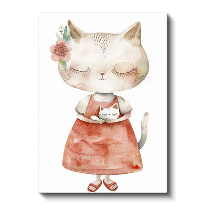 Anne Kedi - Minik Yavrusuyla Sevgi Dolu Anlar Kanvas Tablo