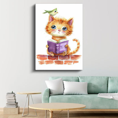 Meraklı Kedi - Mor Kitabıyla Öğrenme Zamanı Kanvas Tablo