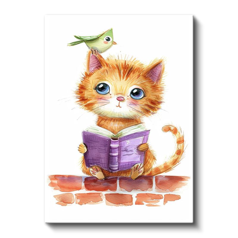 Meraklı Kedi - Mor Kitabıyla Öğrenme Zamanı Kanvas Tablo