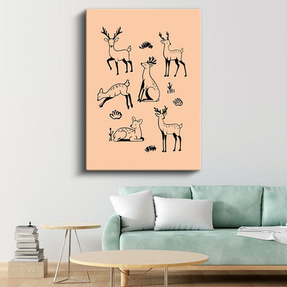 Geyik Ailesi - Zarif Orman Sakinleri Kanvas Tablo