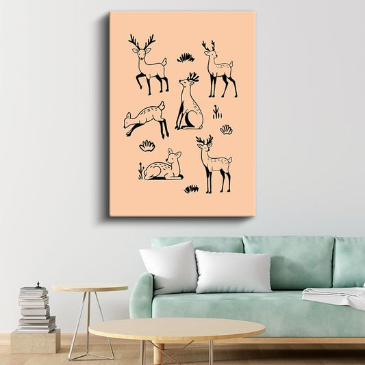 Geyik Ailesi - Zarif Orman Sakinleri Kanvas Tablo