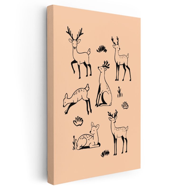 Geyik Ailesi - Zarif Orman Sakinleri Kanvas Tablo
