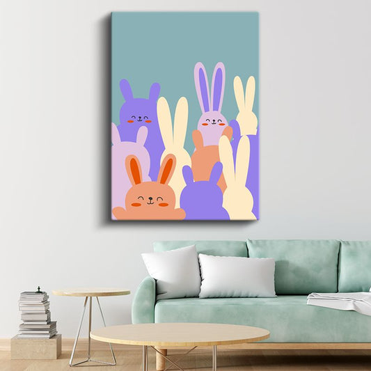 Tavşan Topluluğu - Renkli Dostlar Kanvas Tablo