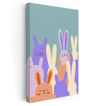 Tavşan Topluluğu - Renkli Dostlar Kanvas Tablo