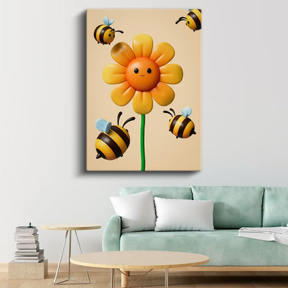 Neşeli Çiçek - Arı Dostlarıyla Bahar Zamanı Kanvas Tablo
