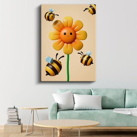 Neşeli Çiçek - Arı Dostlarıyla Bahar Zamanı Kanvas Tablo