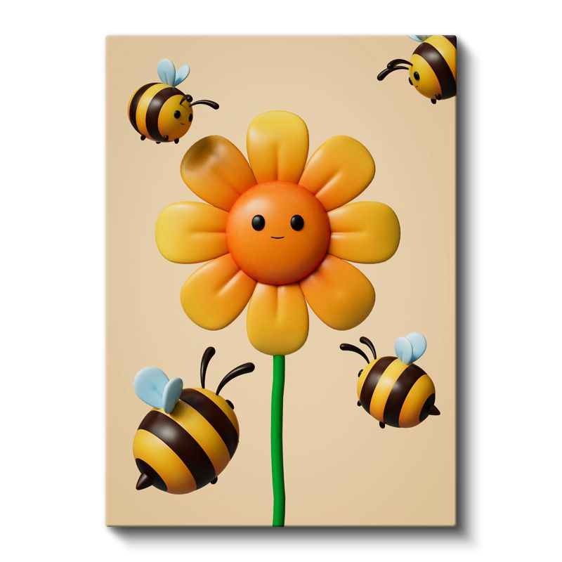 Neşeli Çiçek - Arı Dostlarıyla Bahar Zamanı Kanvas Tablo
