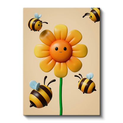 Neşeli Çiçek - Arı Dostlarıyla Bahar Zamanı Kanvas Tablo