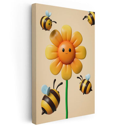 Neşeli Çiçek - Arı Dostlarıyla Bahar Zamanı Kanvas Tablo