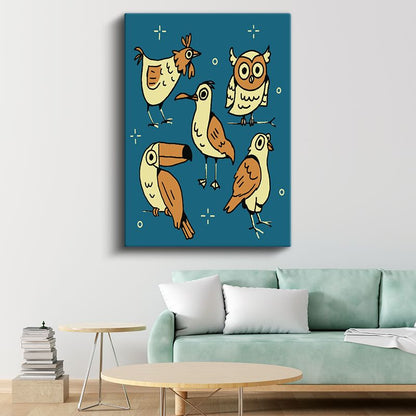 Kuş Çeşitleri - Mavi Gökyüzünün Sevimli Misafirleri Kanvas Tablo