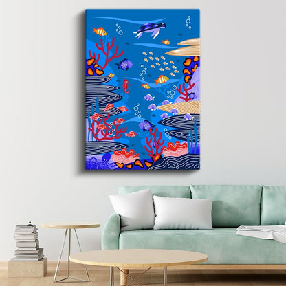 Okyanus Yaşamı - Renkli Balıklar ve Mercanlar Kanvas Tablo