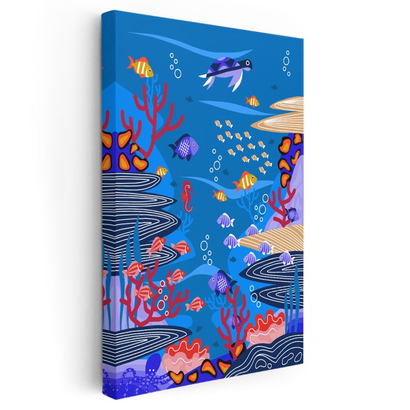 Okyanus Yaşamı - Renkli Balıklar ve Mercanlar Kanvas Tablo