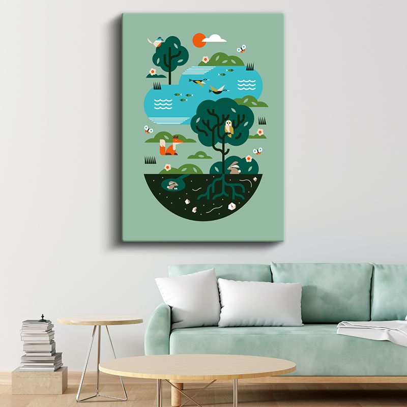 Doğa Ekosistemi - Ağaçlar ve Göl Yaşamı Kanvas Tablo